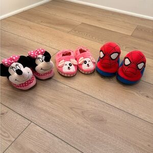 Small Kids Character Slippers Set - Minnie Mouse, Spiderman, Pink Puppies